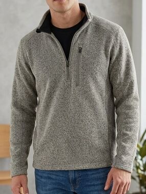 Iceberg Men's Heather Gray Quarter-Zip Fleece Sweater.  Size L     HJ 2